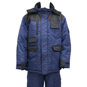 Blue Microfiber Waterproof <b>Winter</b> <b>Workwear</b> Suit with Hooded Jacket and Bib Overalls for Unisex Cold Storage and Freezer Use - Product Image 2