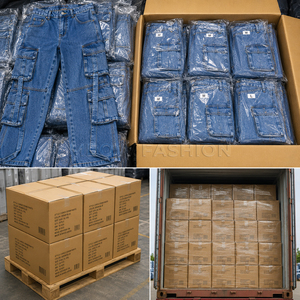 Lote de Stock: Jeans Cargo de Cintura Alta para Mujer, Hechos en Bangladesh, de Mezclilla Lavada a la Piedra, Ajuste Holgado con Crop Tops - Proveedor Mayorista de Ropa Femenina - Product Image 2