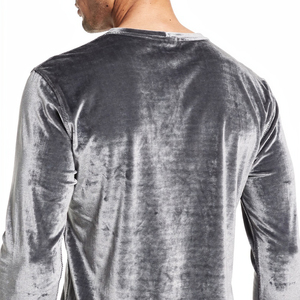 T-shirt en velours à manches longues pour homme, gris uni, col rond, coupe classique, vêtements décontractés, t-shirts en velours pour homme, streetwear, mode, t-shirt en velours - Product Image 4