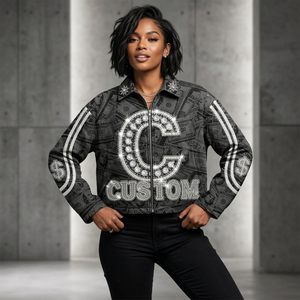 Chaqueta con cremallera y gráfico de diamantes de imitación personalizados, ropa de calle premium, moda casual, ropa exterior para hombres y unisex. - Product Image 5