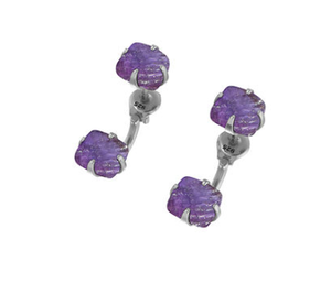 Premium 925 Sterling Silver Fine Jewelry Natural Amethyst Rough Shape Butterfly Lock Stud <b>Earring</b> Prong Wedding Engagement Party - Product Image 2