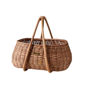 Rattan <b>Picnic</b> Basket with Double Bottom Wrapping Handles Boat Shape Open Top Handwoven Wicker Storage <b>Hamper</b> Bread Fruit Flower - Product Image 1