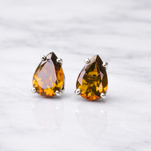 Citrine Quartz Pear Cut <b>Stud</b> <b>Earring</b> Faceted Gemstone Prong <b>Set</b> Handmade Minimalist Birthstone Jewelry Gift for Her - Product Image 2