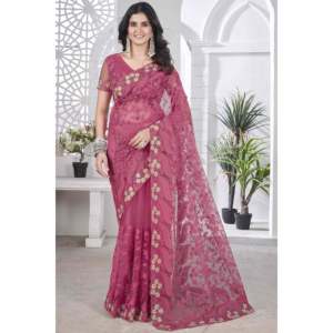 Sari de Soirée en Soie de Créateur avec Broderie et Pierres, Châle Élégant pour Mariage - Product Image 4