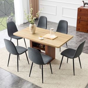 Set da Pranzo Moderno a L in 6 Pezzi, Tavolo Allungabile 59-71 Pollici e Sedie in Lino e Cotone Grigio Scuro, Set di Sedie Scalabili - Product Image 2