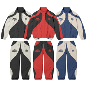 Men Oversized Patchwork Tracksuit Set Streetwear Windbreaker <b>Jacket</b> and Jogger Pants - Product Image 1