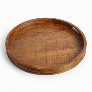 Plateau décoratif rond en bois écologique, prix d'usine, plateaux de service pour collations, plateau de service en bois fait main, décoration intérieure, vente en gros - Product Image 5