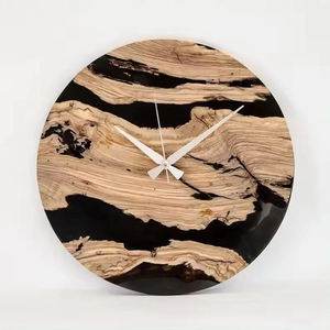 <b>Electric</b> Quartz Analog Resin Wood Round Wall <b>Clock</b> with Silent Needle Display Hygrometer Modern Design Hanging for Living Room - Product Image 2