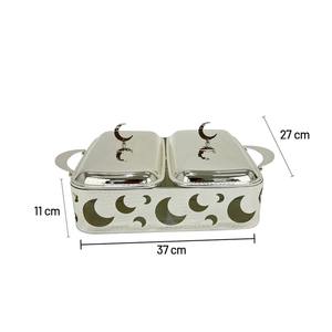 ถาดอุ่นอาหารทรงสี่เหลี่ยมแบบสองชั้นเคลือบทองหรูหรา พร้อมลายพระจันทร์เสี้ยวและฝาแก้ว สำหรับงานบุฟเฟ่ต์ในเดือนรอมฎอน - Product Image 4