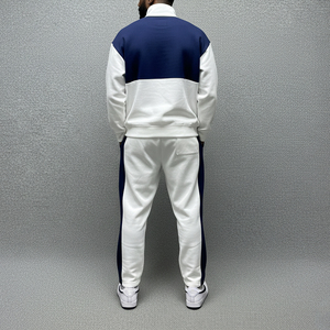 High Quality Men's Color Blocking Tracksuit Set White Navy Full Sleeve Turn-<b>down</b> Collar Casual Regular Fit Autumn Polyester Cott - Product Image 3