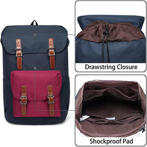 Mochila escolar de lona estilo retro con cordón y cierre magnético, correas de hombro acolchadas en forma de S, mochila para estudiantes - Product Image 3