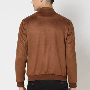 Blouson Bomber en daim marron à manches longues, col montant, fermeture éclair, coupe classique, couleur unie, pour homme et femme - Product Image 2