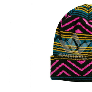 Bonnet unisexe en jacquard à motif géométrique multicolore, bonnet d'hiver à revers pour adultes 56-58CM, style décontracté, 100% acrylique - Product Image 2