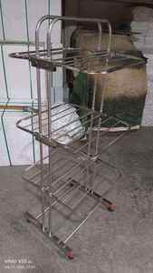 Movable Three Tier Stainless Steel Laundry <b>Drying</b> <b>Rack</b> Portable <b>Foldable</b> Floor Cloth Stand Chrome Plated Airer With Wheels - Product Image 4