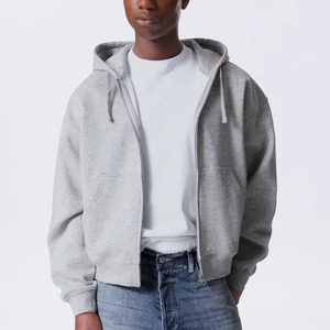 Sudadera con Capucha para Hombre, Color Gris Jaspeado, con Cierre, Lavado Ácido, 100% Algodón, Felpa Francesa, Corte Holgado, Informal, para Otoño - Product Image 2