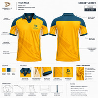 Kurzarm Cricket Trikot Safrangelb & Petrolblau Polyester Top Individuell Bedruckt OEM Match-Bekleidung