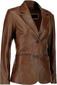 Wholesale High Quality Women's <b>Jackets</b> Brown <b>Leather</b> <b>Blazer</b> Women OEM Genuine <b>Leather</b> Casual Coat Long Sleeves Custom Logo Color - Product Image 2