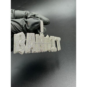 Luxury " BANDIT " <b>Iced</b> <b>Out</b> Pendant Hip Hop Necklace Bling Lab Grown Diamond <b>Chain</b> Statement Gift - Product Image 1