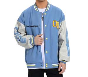 Blouson universitaire homme élégant et personnalisé pour l'automne, style urbain, avec fermeture éclair et broderie frontale, 100% laine et cuir de mouton, OEM, vente en gros - Product Image 1