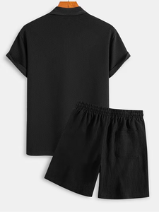 Men's <b>Zip</b> <b>Up</b> <b>Polo</b> Shirt and Shorts Set Breathable Knitted 2 Piece Casual Summer Sportswear - Product Image 3