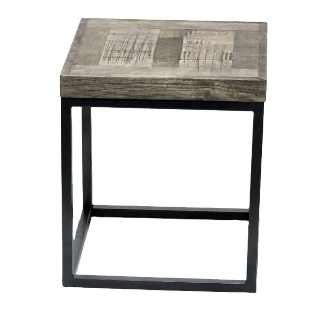 Table rectangulaire en fer forgé au style vintage, Table à manger, rétro, avec dessus en bois