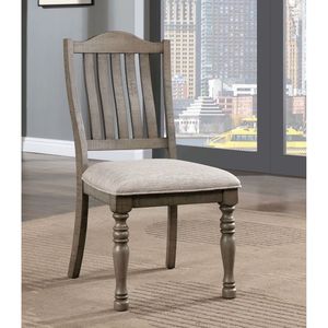 Sedie da Pranzo in Legno Massello Grigio Anticato, 2 Pezzi, Stile Transizionale con Gambe Tornite e Rivestimento in Tessuto per Arredamento Sala da Pranzo - Product Image 2