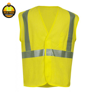 High Visibility Reflective Vest Mens Polyester Logo Pockets Construction Workwear Safety Vest - Product Image 4