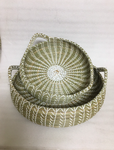 Cesta redonda vietnamita de mimbre con cuentas, tejida a mano, bandeja de servir de mimbre natural, organizador decorativo de almacenamiento - Product Image 5