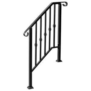 Rampe d'escalier en fer noir mat à 2 marches pour extérieur - Pièces d'escalier - Product Image 1