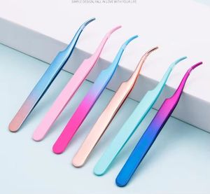Ensemble de pinces à cils en acier inoxydable de précision, pointes lisses, couleurs dégradées rose, violet, bleu, pour usage beauté - Product Image 1