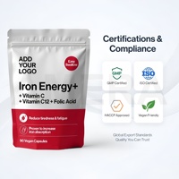 Complément Énergétique au Fer, Vitamine C, Vitamine B12, Acide Folique en Capsules pour Adultes – Marque Privée OEM, Complément Alimentaire en Vrac