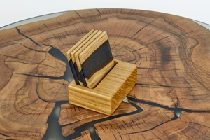 Wood & Resin Coaster Set of with <b>Stand</b> Handmade <b>Drink</b> Coasters for Coffee Tables Perfect for Home Kitchen or Office Use - Product Image 5
