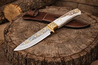 Couteau Bowie FH-116 sur mesure OEM, fait main, qualité industrielle, modèle à pointe tombante, lame droite en acier inoxydable, manche en corne et laiton, cuir