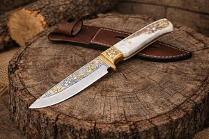 Custom OEM Handmade Industrial Grade Bowie Knife with Straight Edge in Stainless Steel Horn+Brass Handle Leather Sheath Gift <b>Box</b> - Product Image 4