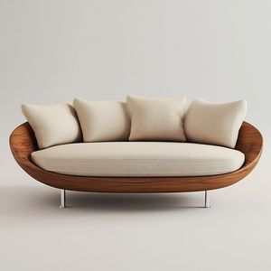 Sofá de Madera de Teca de Estilo Isleño de Lujo con una Elegante Silueta Ovalada - Product Image 1