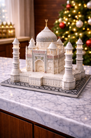 Réplica Iluminada Hecha a Mano del Taj Mahal en Mármol Blanco Pulido Ecológico de Primera Calidad con Incrustaciones LED, Decoración de Lujo para el Hogar, Regalo