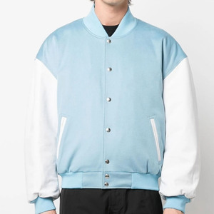 Veste universitaire bleu clair et blanc pour homme, col rabattu, style décontracté, coupe classique, en polyester et coton, idéale pour l'automne - Product Image 1