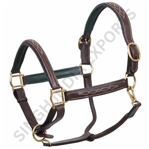 Licol en cuir véritable pour cheval avec rembourrage, collier de tête réglable, coutures surélevées élégantes, quincaillerie en laiton durable - Product Image 3