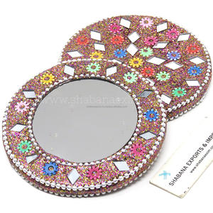 Miroir compact indien fait main avec perles et finition brillante pour cadeaux de fête et de mariage, miroir de maquillage de poche rouge - Product Image 6