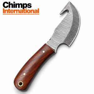 Cuchillo de caza de hoja fija de acero de Damasco hecho a mano Chimps International de 8 pulgadas con mango de madera |   Cuchillos Tácticos para Camping - Product Image 4