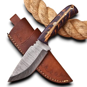 Cuchillo de Caza y Camping de Acero de Damasco Forjado a Mano, Hoja Fija, Punta Caída, Mango de Piña, Afilado Extremo, Venta Caliente - Product Image 1