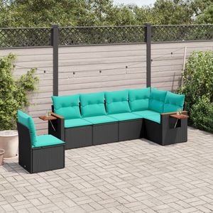 Set Divano da Esterno in Polyrattan Nero con Cuscini, Arredamento da Giardino 6 Posti, Design Moderno - Product Image 1