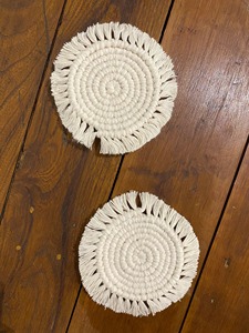 White and Brown Round Macrame Coasters Set Handmade Boho Table Decor Ideal for Home Dining Coffee and Kitchen Use From India - Product Image 6