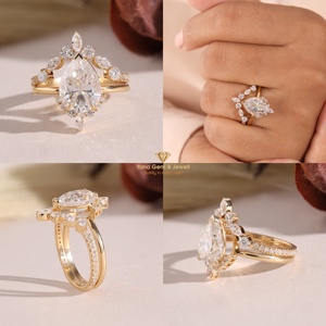 Bague de Mariage Vintage en Or Jaune Massif 14K avec Diamant CVD de Laboratoire Taille Poire 3.00 Carats Couleur F Pureté VVS2 Certifié IGI - Product Image 5