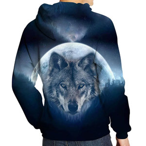 Men's <b>Wolf</b> Print Hoodie Full Moon Forest Design Sublimation Printed Casual <b>Winter</b> Hooded Sweatshirt Regular Fit 100% Polyester - Product Image 3