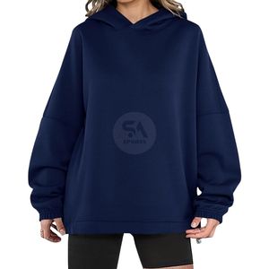 Sudadera con capucha casual de algodón 100% de peso pesado para mujer, estilo hip hop, transpirable, de manga larga, talla grande, para invierno, color borgoña - Product Image 6