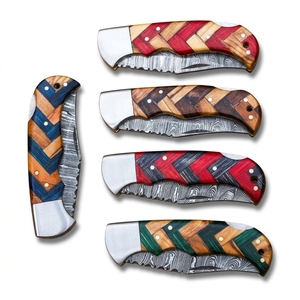 Couteau pliant artisanal en acier Damas avec verrouillage arrière, manche en bois Pakka, embout en acier, BLADE MARK INDUSTRIES BMI31 - Product Image 2