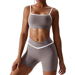 Nouveaux ensembles de shorts de yoga, ensemble deux pièces, élastique, respirant, séchage rapide, sans manches, ensembles de shorts de yoga pour femmes, prix de gros - Product Image 1