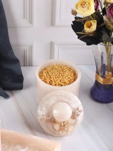 Direct Factory Resin Storage Jars With Tray <b>Set</b> Cylinder Containers For Wedding Dry Fruits Jewelry Vanity Decorative Gold Accent - Product Image 3