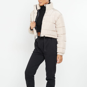 Women's Black Quilted Puffer <b>Jacket</b> Stand Collar Full <b>Sleeve</b> Winter <b>Short</b> Length Button Closure Thick Polyester Wadding <b>Jacket</b> - Product Image 6
